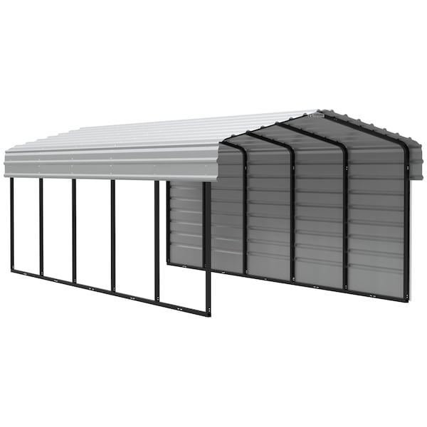 Arrow Storage Products Galvanized Steel Carport, W/ 1-Sided Enclosure, Compact Car Metal Carport Kit, 10'x24'x7', Eggshell CPH102407ECL1 - main